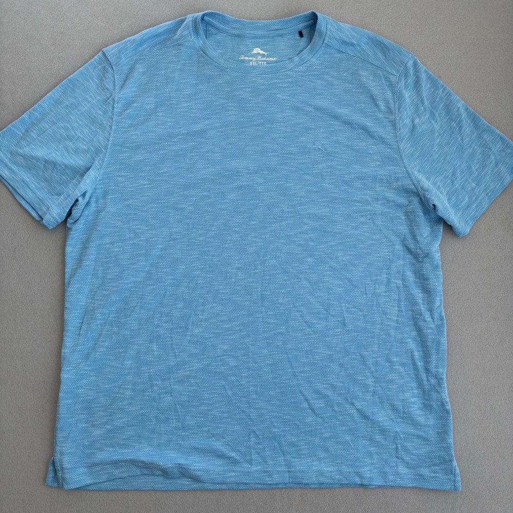 Tommy Bahama Mens XXL Blue Tencel Blend Slub Knit Short Sleeve Marlin T-Shirt